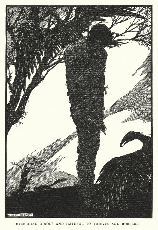 Äärimmäisen vastenmielinen ja vihamielinen varkaille ja rosvoille (litho) tekijältä William Heath Robinson