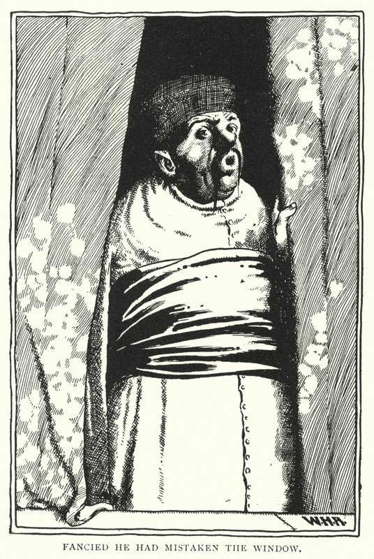 Luuli erehtyneensä ikkunassa (kaiverrus) tekijältä William Heath Robinson