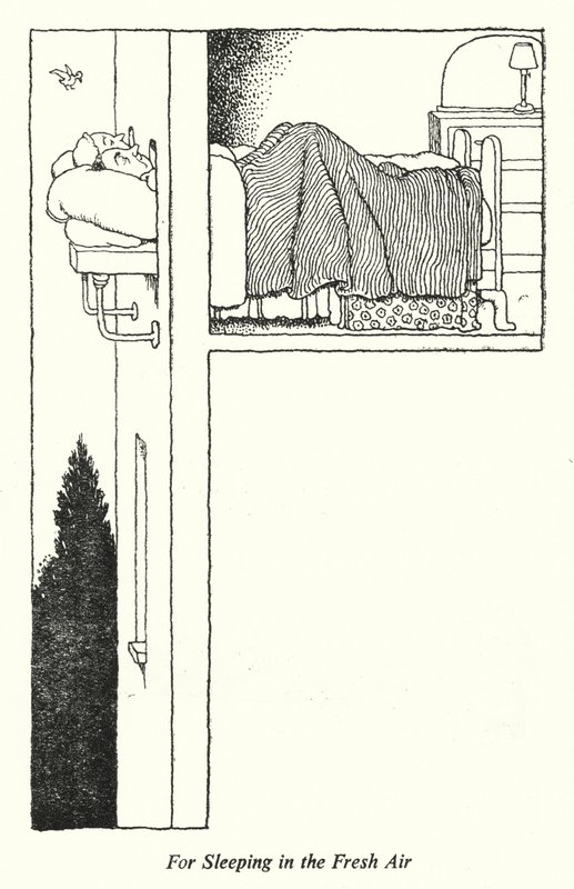 Raitis ilmassa nukkumiseen (litho) tekijältä William Heath Robinson
