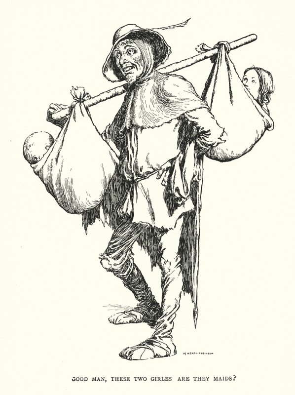 Hyvä mies, ovatko nämä kaksi tyttöä piikoja? (litografia) tekijältä William Heath Robinson