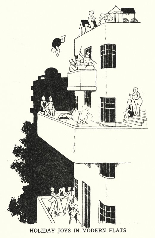 Loman ilot moderneissa asunnoissa (litho) tekijältä William Heath Robinson