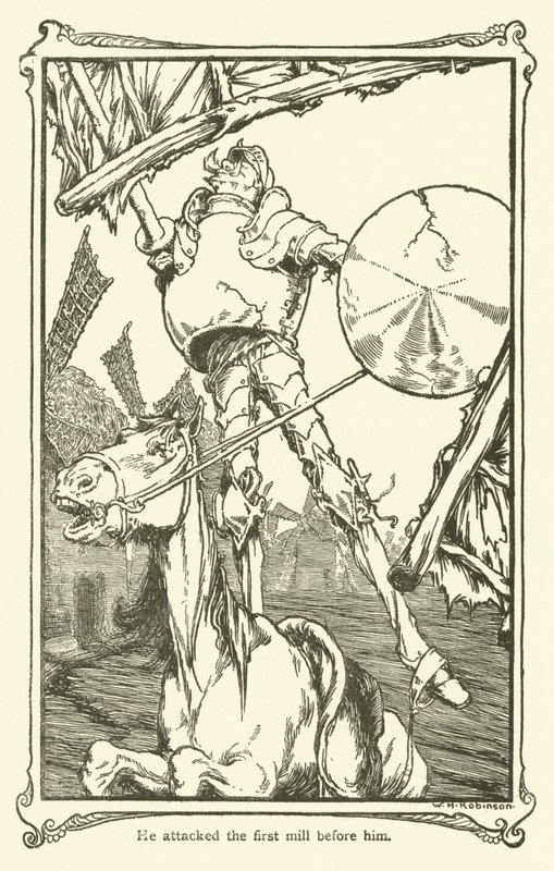 Kuvitus Don Quijotelle (litho) tekijältä William Heath Robinson