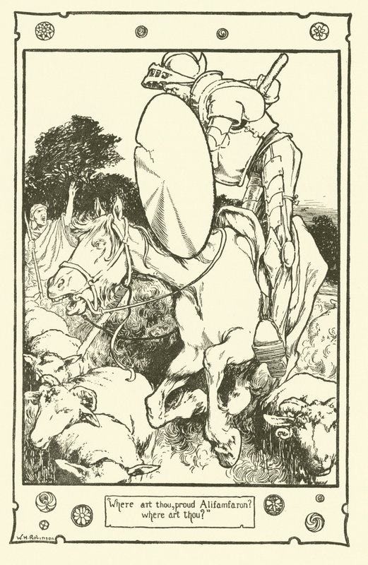 Kuvitus Don Quijotelle (litho) tekijältä William Heath Robinson