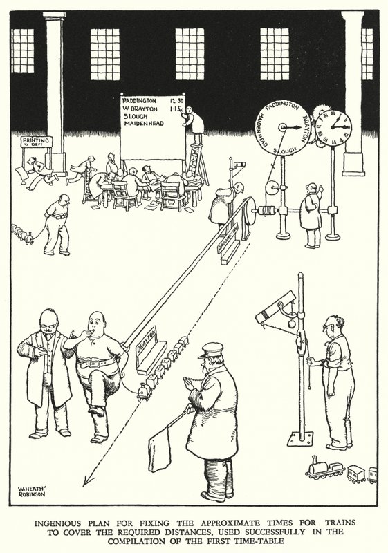 Kuvitus Railway Ribaldrylle, W Heath Robinson (litho) tekijältä William Heath Robinson