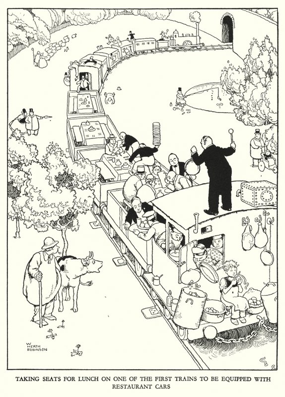 Kuvitus Railway Ribaldrylle, W Heath Robinson (litho) tekijältä William Heath Robinson