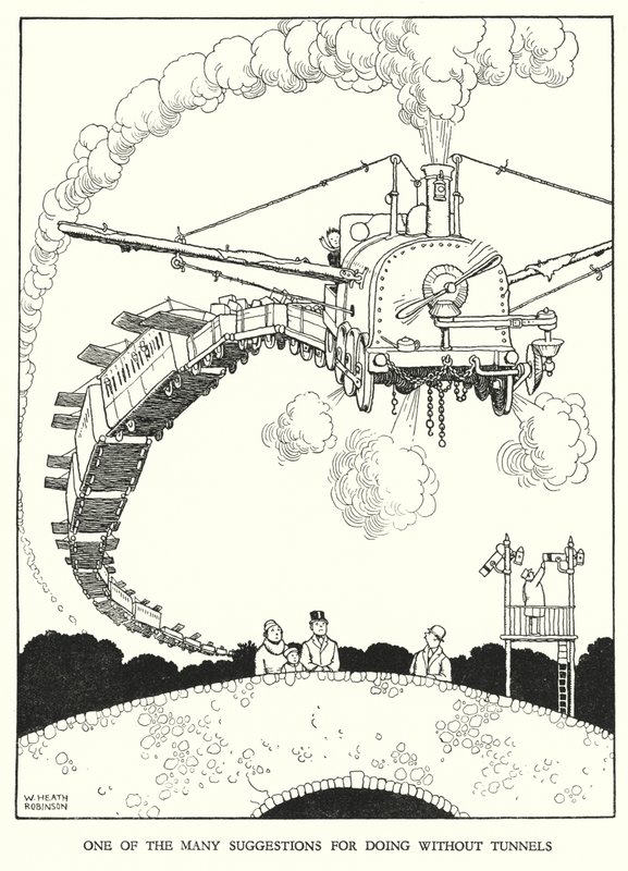 Kuvitus Railway Ribaldrylle, W Heath Robinson (litho) tekijältä William Heath Robinson