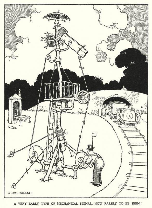 Kuvitus Railway Ribaldrylle, W Heath Robinson (litho) tekijältä William Heath Robinson