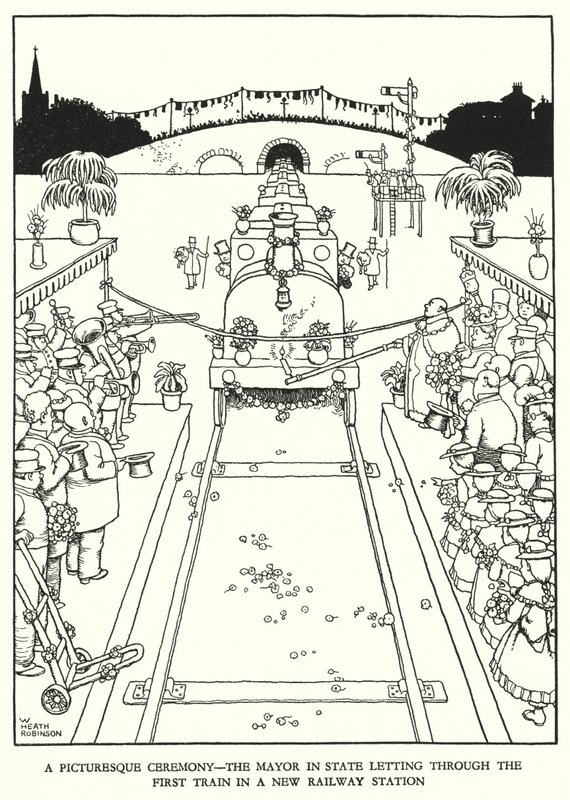 Kuvitus Railway Ribaldrylle, W Heath Robinson (litho) tekijältä William Heath Robinson