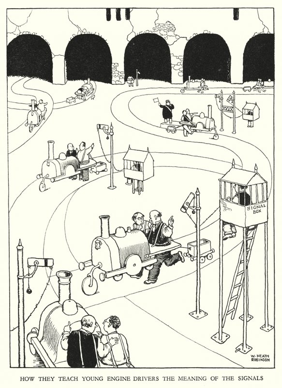 Kuvitus Railway Ribaldrylle, W Heath Robinson (litho) tekijältä William Heath Robinson