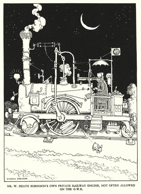 Kuvitus Railway Ribaldrylle, W Heath Robinson (litho) tekijältä William Heath Robinson