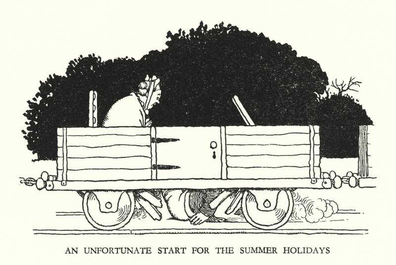 Kuvitus Railway Ribaldrylle, W Heath Robinson (litho) tekijältä William Heath Robinson