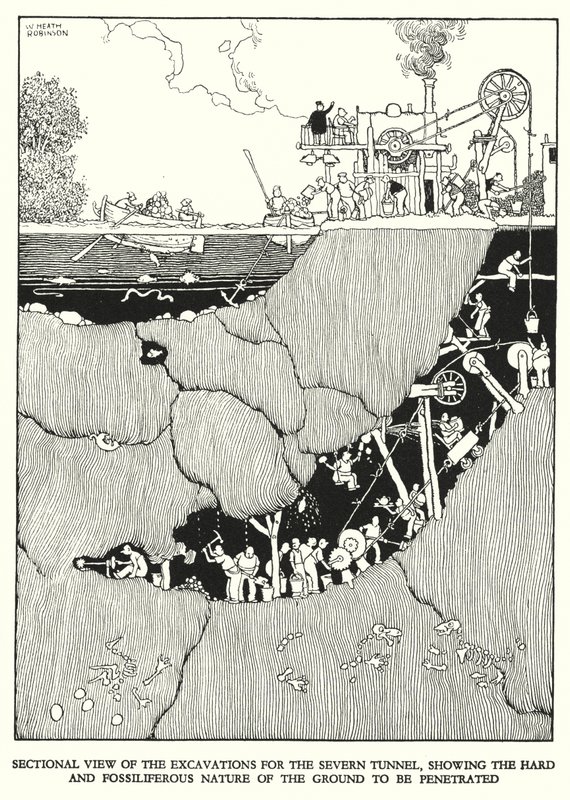 Kuvitus Railway Ribaldrylle, W Heath Robinson (litho) tekijältä William Heath Robinson