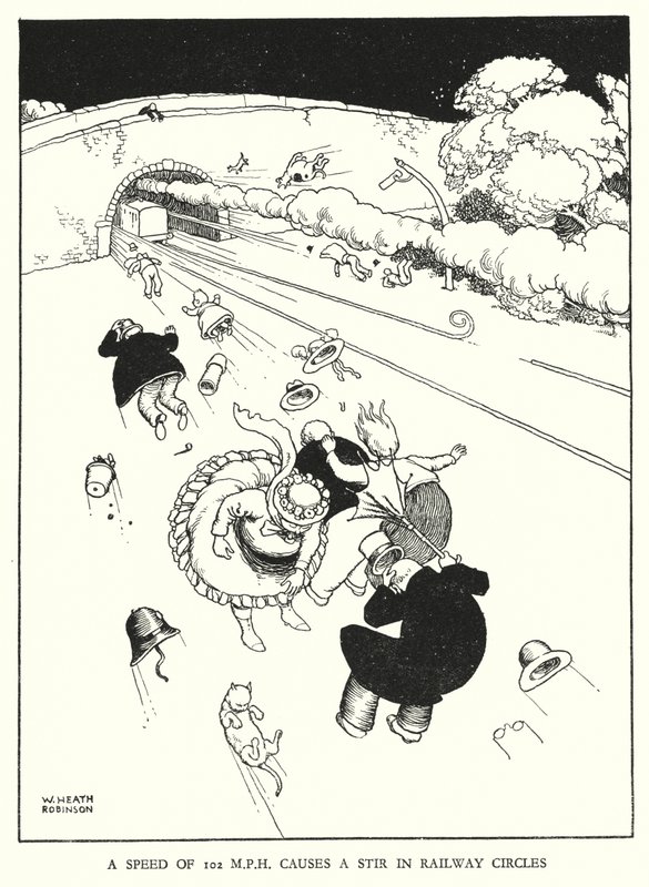 Kuvitus Railway Ribaldrylle, W Heath Robinson (litho) tekijältä William Heath Robinson