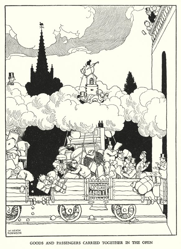 Kuvitus Railway Ribaldrylle, W Heath Robinson (litho) tekijältä William Heath Robinson