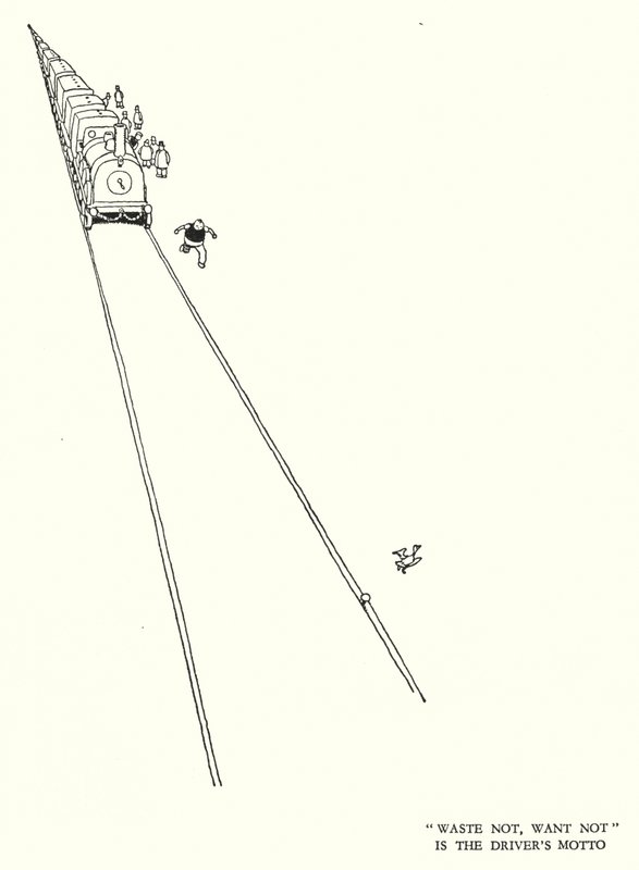 Kuvitus Railway Ribaldrylle, W Heath Robinson (litho) tekijältä William Heath Robinson