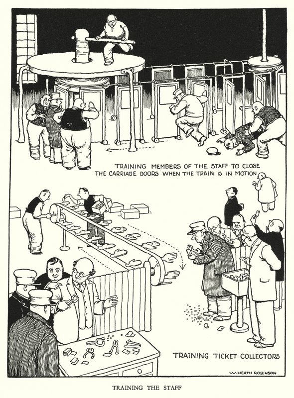 Kuvitus Railway Ribaldrylle, W Heath Robinson (litho) tekijältä William Heath Robinson