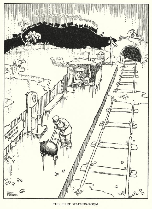 Kuvitus Railway Ribaldrylle, W Heath Robinson (litho) tekijältä William Heath Robinson