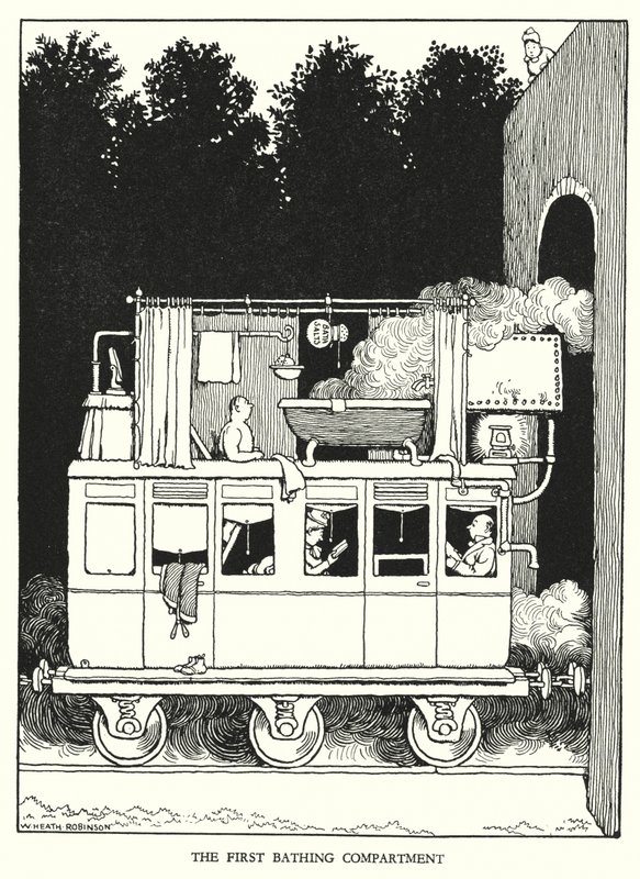 Kuvitus Railway Ribaldrylle, W Heath Robinson (litho) tekijältä William Heath Robinson