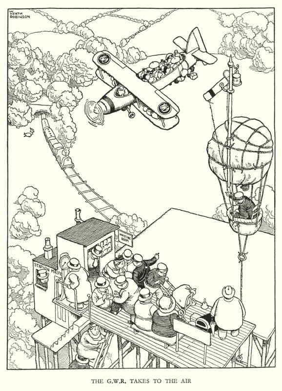 Kuvitus Railway Ribaldrylle, W Heath Robinson (litho) tekijältä William Heath Robinson