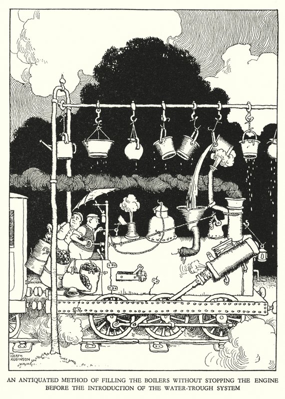 Kuvitus Railway Ribaldrylle, W Heath Robinson (litho) tekijältä William Heath Robinson