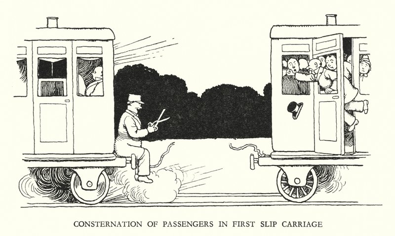 Kuvitus Railway Ribaldrylle, W Heath Robinson (litho) tekijältä William Heath Robinson