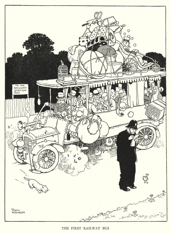 Kuvitus Railway Ribaldrylle, W Heath Robinson (litho) tekijältä William Heath Robinson