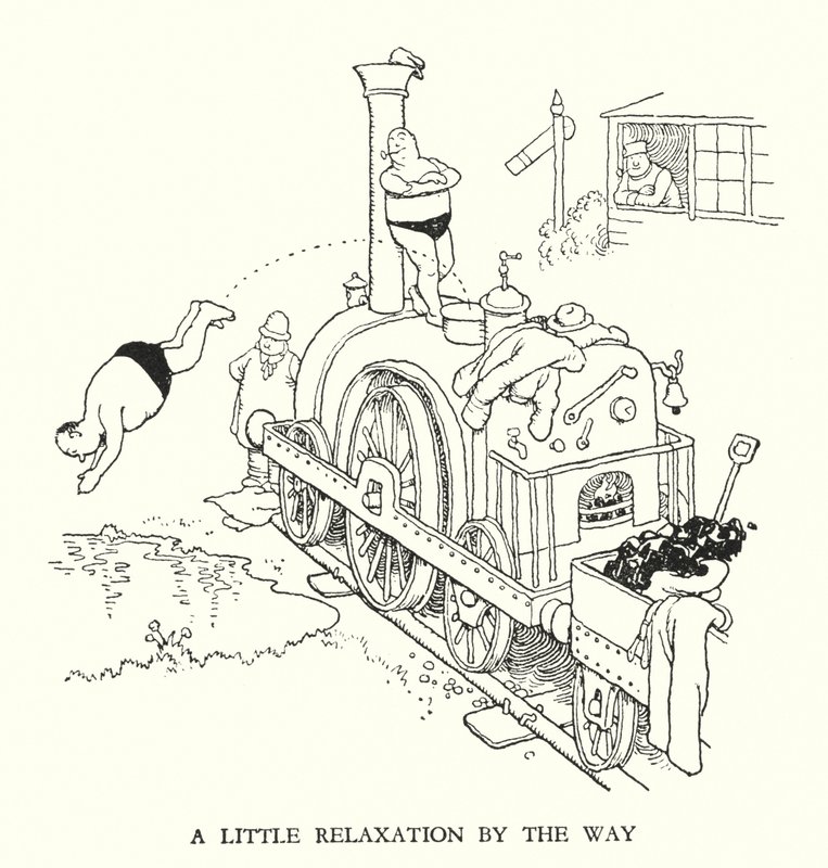 Kuvitus Railway Ribaldrylle, W Heath Robinson (litho) tekijältä William Heath Robinson