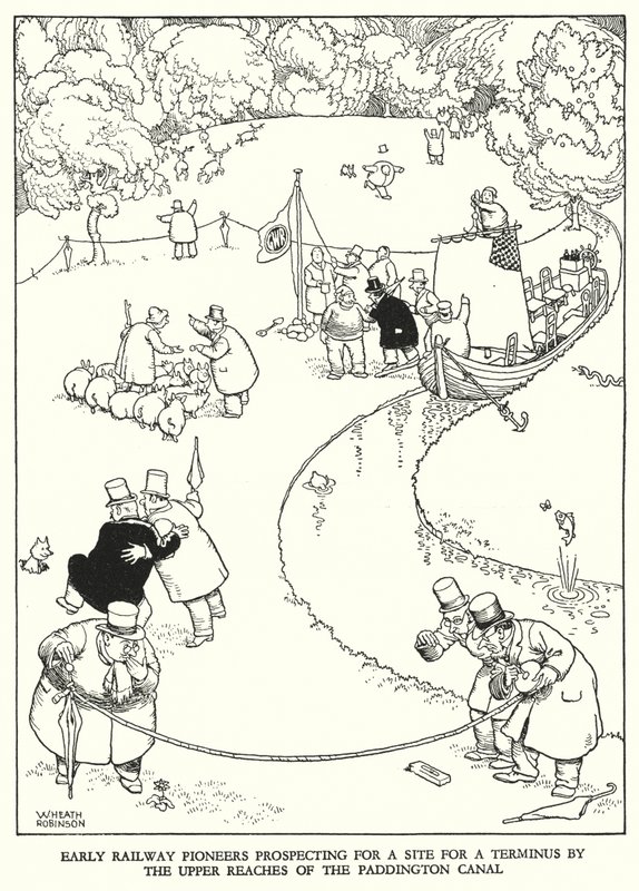 Kuvitus Railway Ribaldrylle, W Heath Robinson (litho) tekijältä William Heath Robinson
