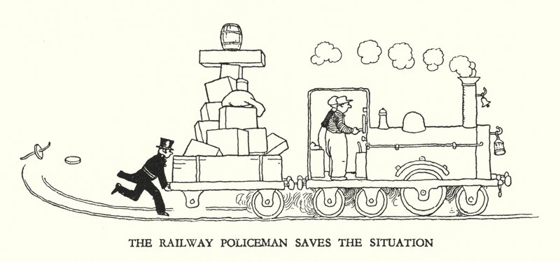 Kuvitus Railway Ribaldrylle, W Heath Robinson (litho) tekijältä William Heath Robinson