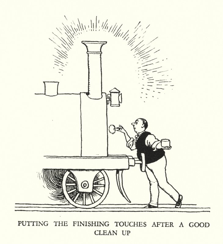 Kuvitus Railway Ribaldrylle, W Heath Robinson (litho) tekijältä William Heath Robinson