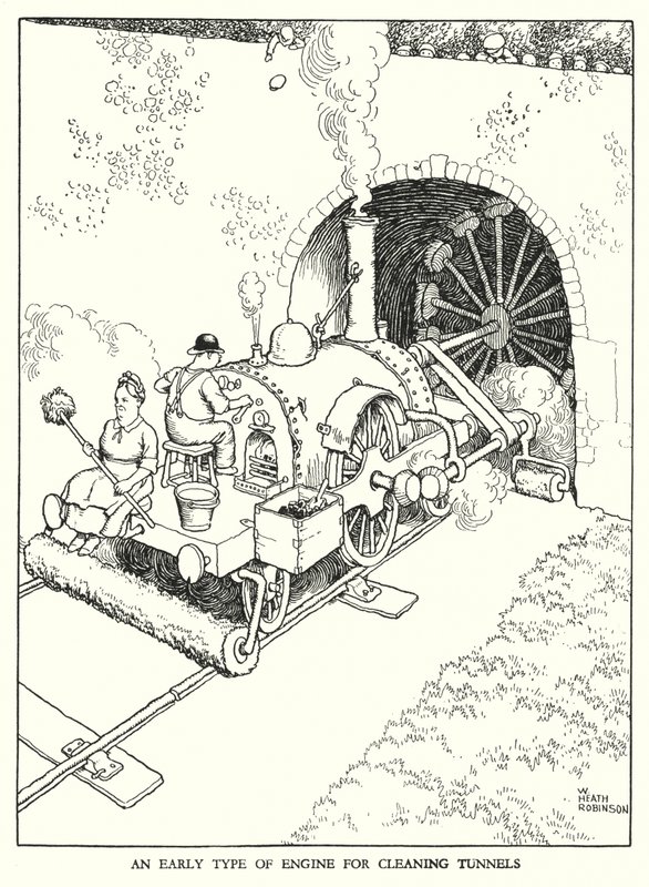 Kuvitus Railway Ribaldrylle, W Heath Robinson (litho) tekijältä William Heath Robinson