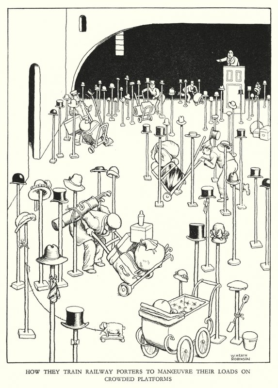 Kuvitus Railway Ribaldrylle, W Heath Robinson (litho) tekijältä William Heath Robinson
