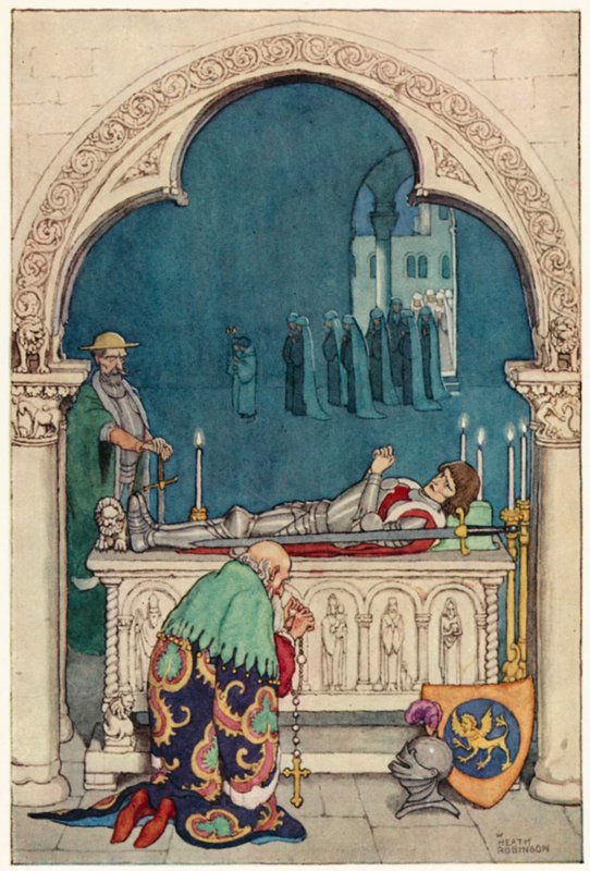 Kuvitus Don Quijoten seikkailuista (värilitho) tekijältä William Heath Robinson