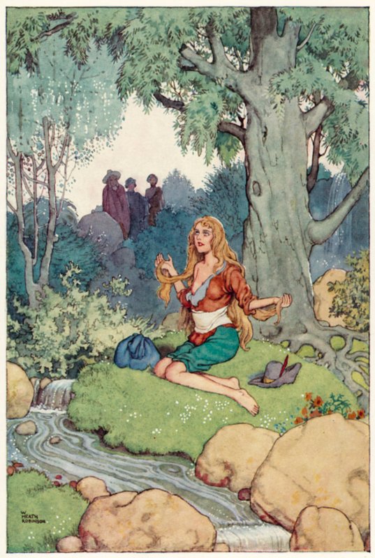 Kuvitus Don Quijoten seikkailuista (värilitho) tekijältä William Heath Robinson