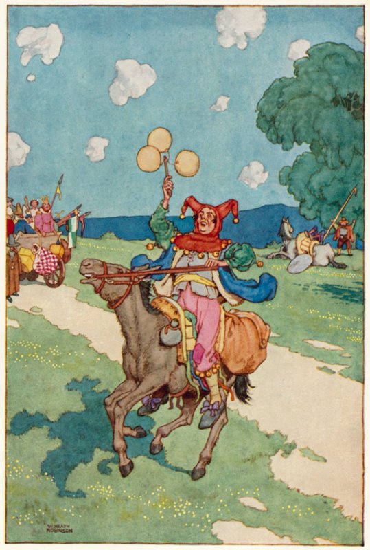 Kuvitus Don Quijoten seikkailuista (värilitho) tekijältä William Heath Robinson