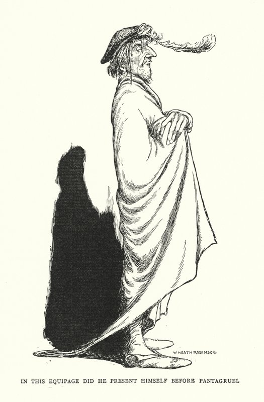 Tässä varustelussa hän esiintyi Pantagruelin (litho) edessä tekijältä William Heath Robinson