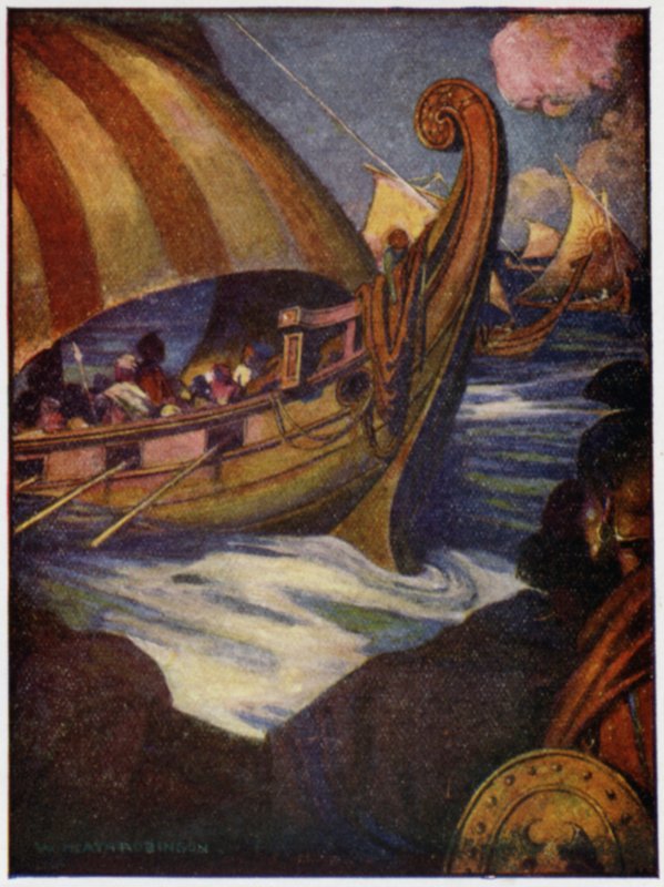 Monet olivat sankareita, jotka purjehtivat pois Kreikasta (värilitho) tekijältä William Heath Robinson