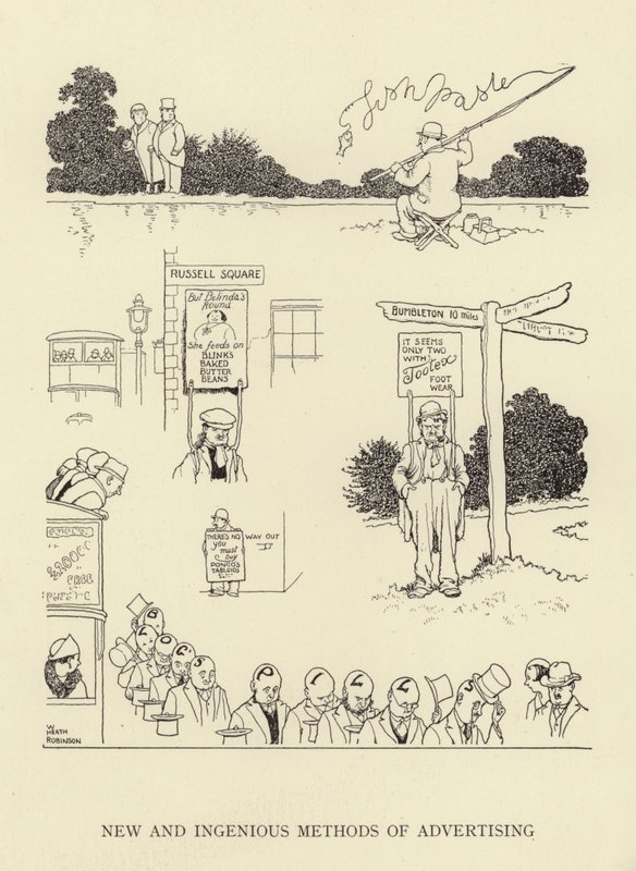 Uusia ja nerokkaita mainontamenetelmiä tekijältä William Heath Robinson