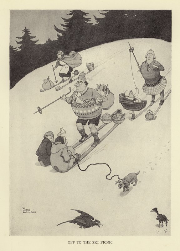 Lähde hiihtopiknikille tekijältä William Heath Robinson