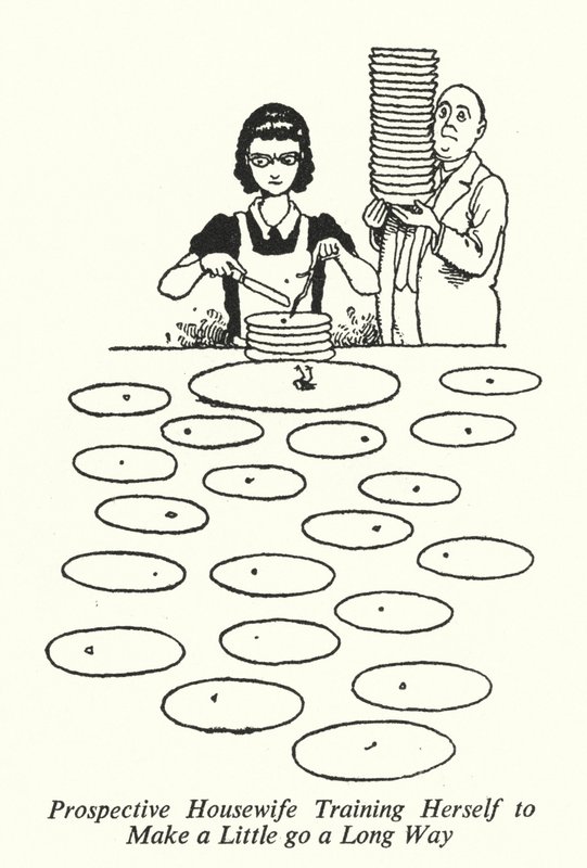 Tuleva kotiäiti kouluttaa itseään saadakseen vähän eteenpäin (litho) tekijältä William Heath Robinson