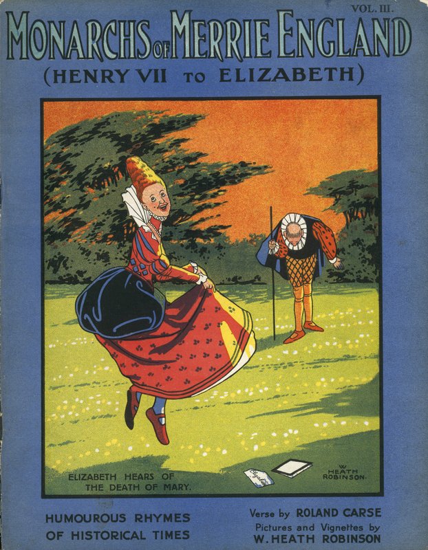 Kuningatar Elisabet I kuulee kuningatar Marian kuolemasta tekijältä William Heath Robinson