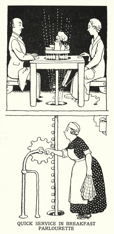Nopea palvelu Breakfast Parlourettessa (litho) tekijältä William Heath Robinson