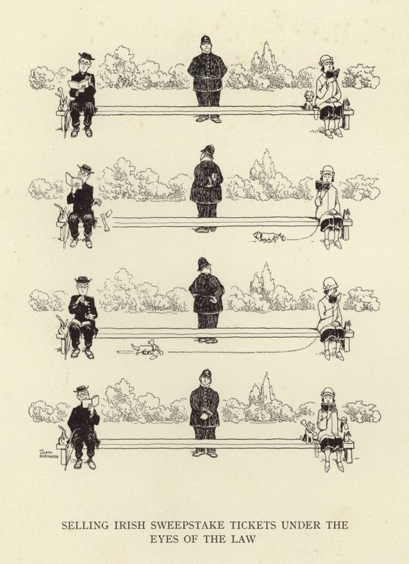 Irlantilaisten arvontalippujen myynti lain alaisena tekijältä William Heath Robinson
