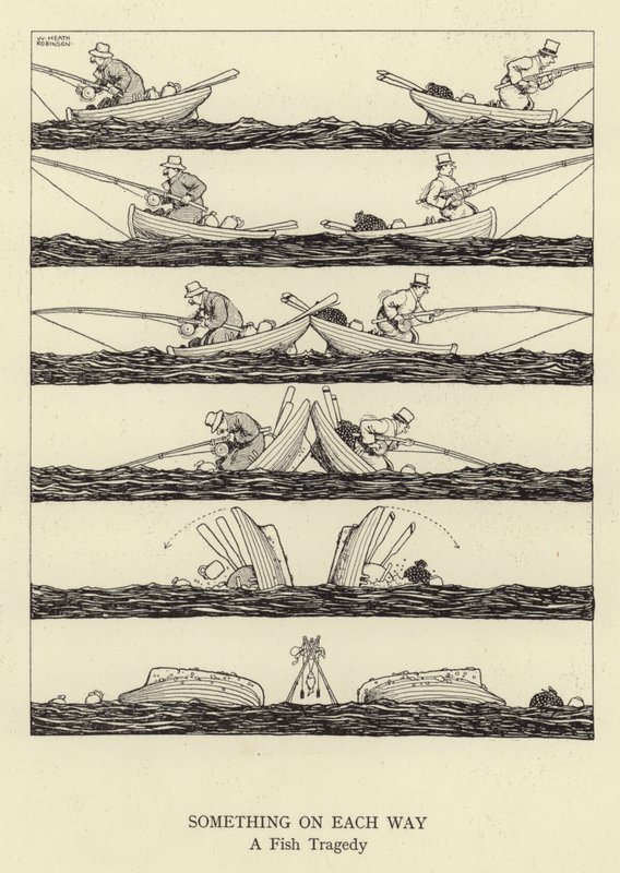 Jotain joka puolella, kalatragedia... tekijältä William Heath Robinson