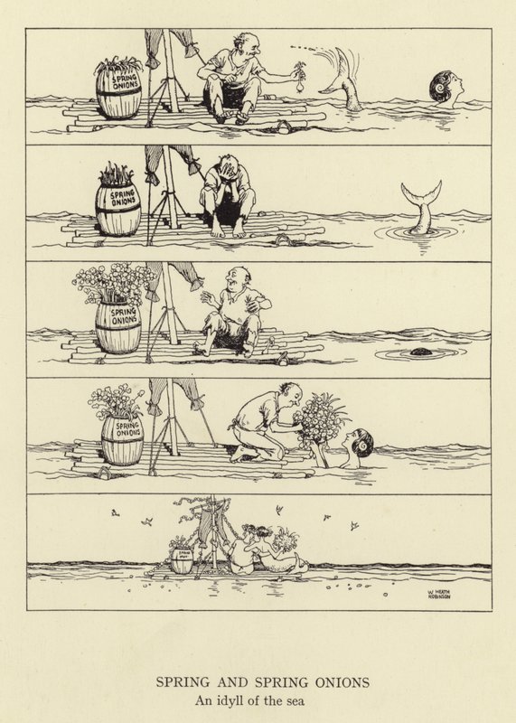 Kevät ja kevätsipulit, meren idylli tekijältä William Heath Robinson