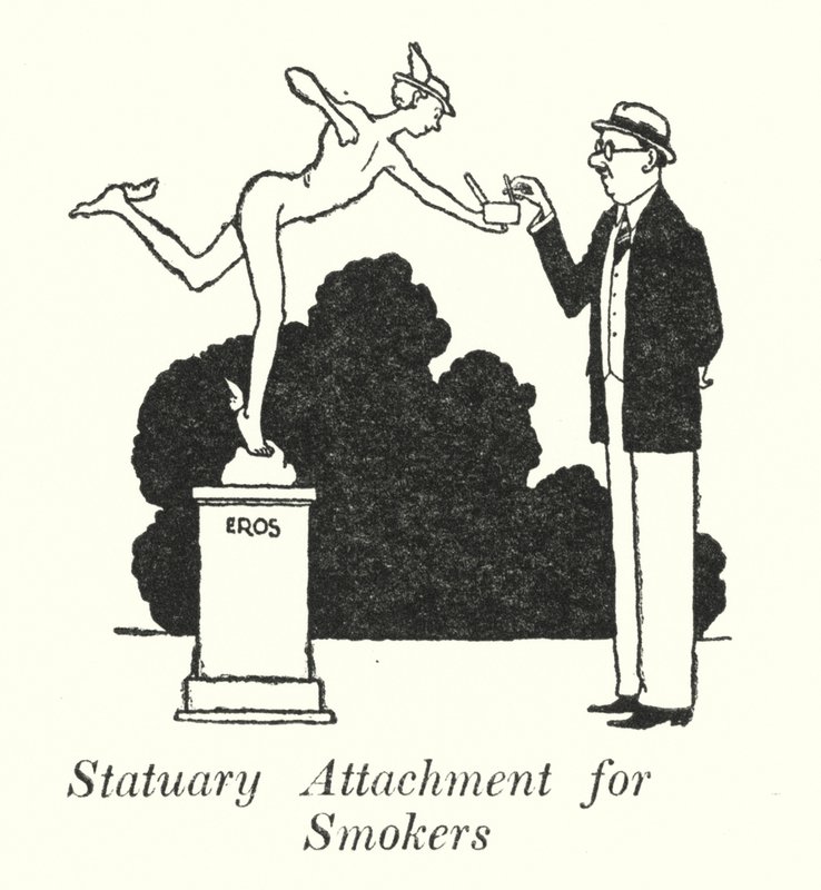 Patsaskiinnitys tupakoitsijoille (litho) tekijältä William Heath Robinson