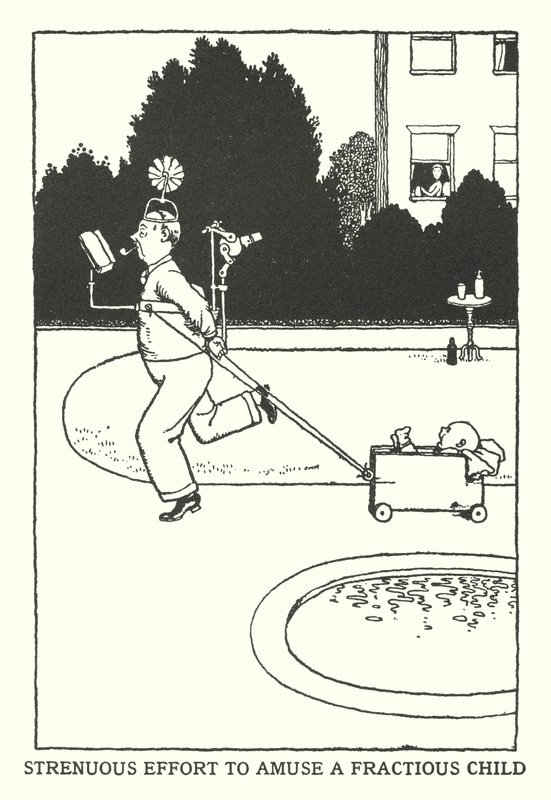 Raskas yritys viihdyttää murtumatonta lasta (litho) tekijältä William Heath Robinson