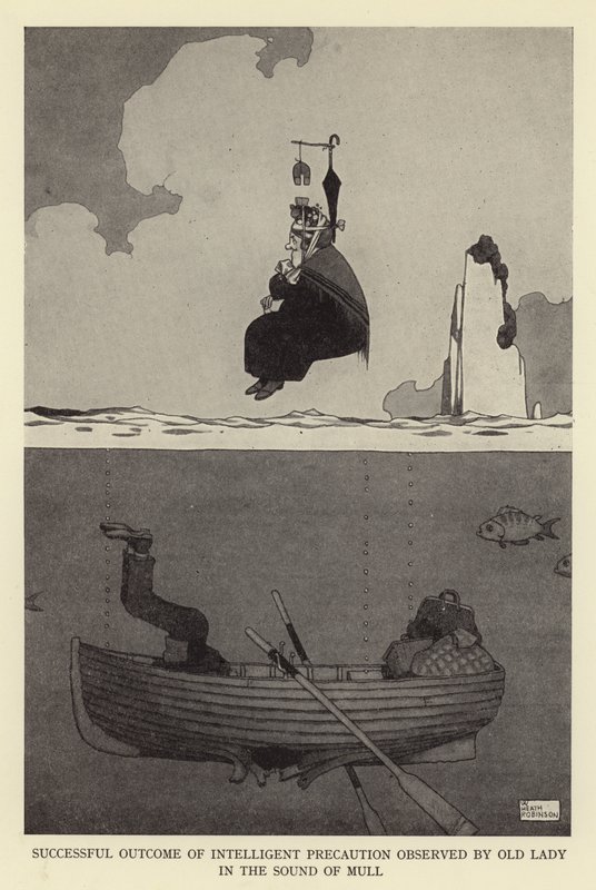 Onnistunut lopputulos älykkäästä varovaisuudesta, jonka vanha rouva havaitsi mullin äänessä tekijältä William Heath Robinson