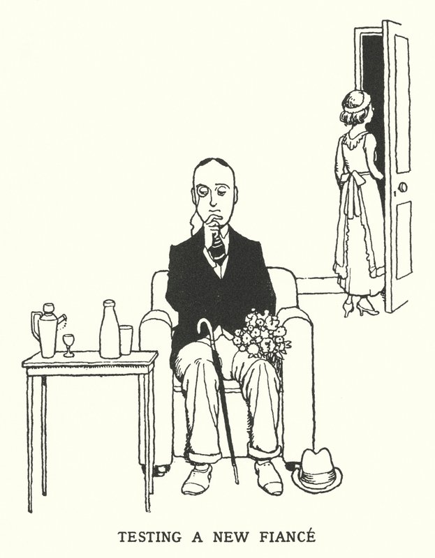 Uuden sulhanen testaus (litho) tekijältä William Heath Robinson