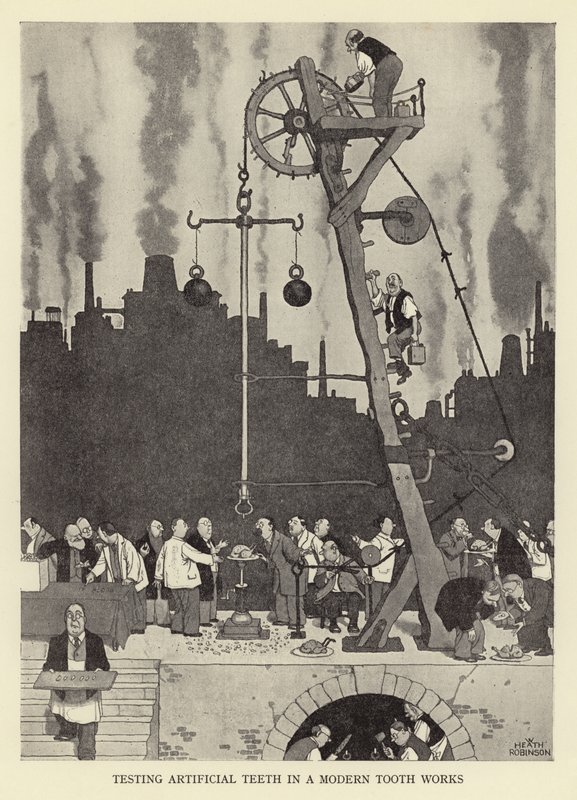 Tekohampaiden testaus nykyaikaisessa hampaassa toimii tekijältä William Heath Robinson